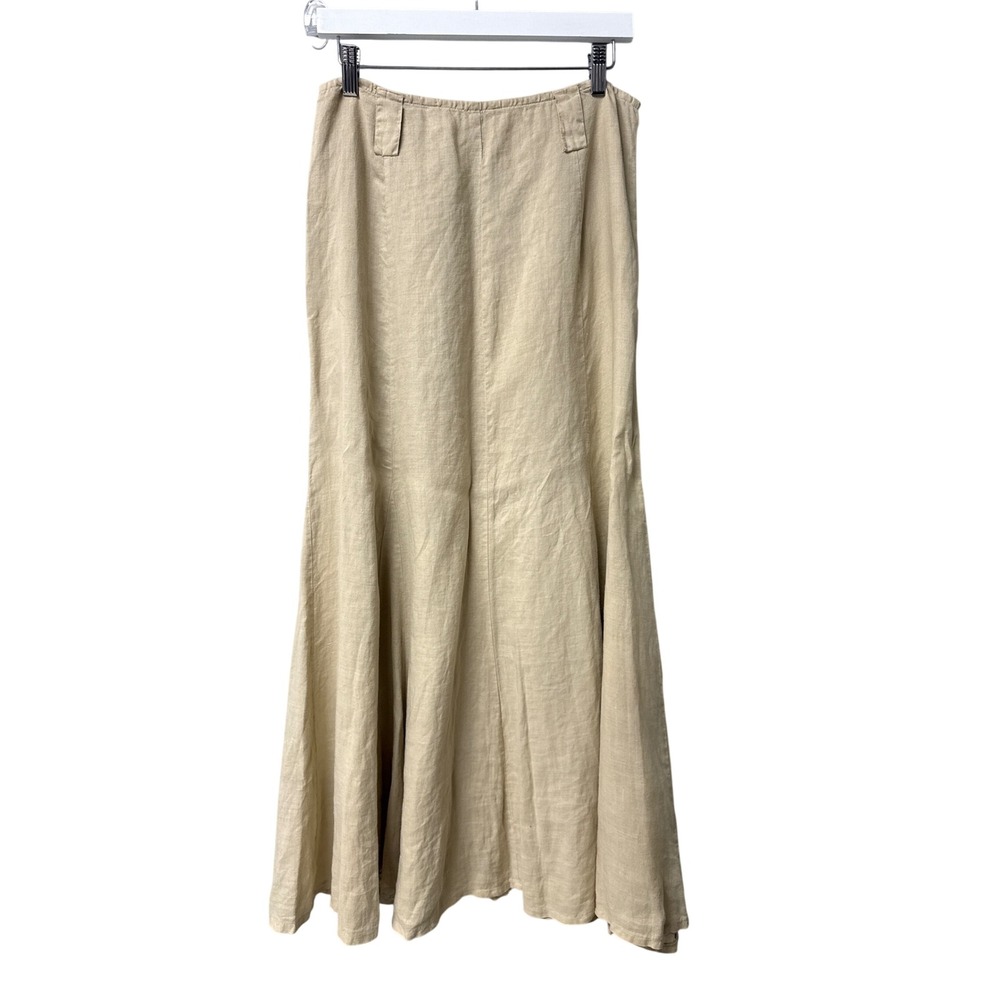 Puro Lino Maxi Skirt Women XL Tan Beige 100% Linen Long Flowy Boho Coastal Skirt